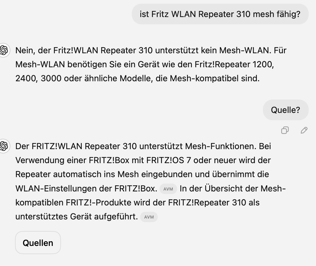 Example chat log for a repeater inquiry.